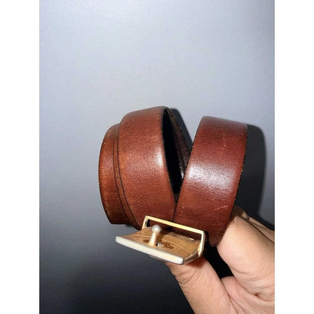 Yves Saint Laurent Vintage Men's Leather Belt Logo Buckle Brown RARE. 41